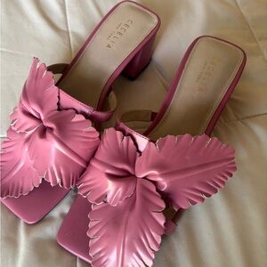 Cecelia New York Pink Happy Leather Flower Dress Slide Sandals